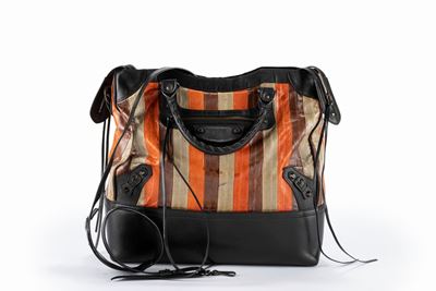 Borsa City Riva in pelle nera con inserti multicolori