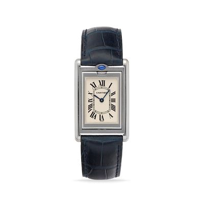 Tank Basculante 2405, orologio da tavolo in acciaio con quadrante bianco