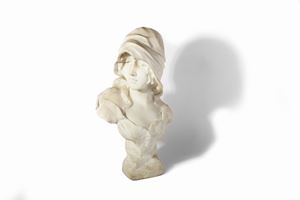 Morin Georges - Marble bust depicting a young woman, 20th century