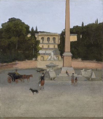 Piazza del Popolo, olio su tavola