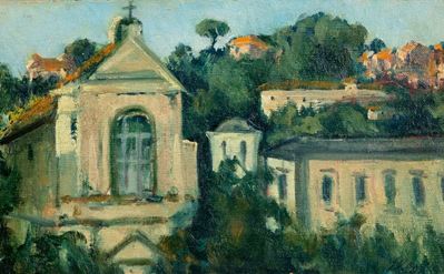 Paesaggio romano, olio su tela applicata su cartone