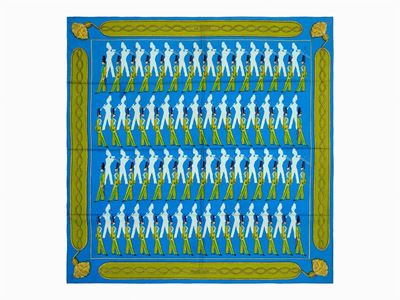 Francoise Heron, Foulard La Parade in seta bluette e verde acido