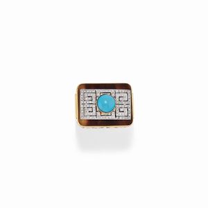 A 18K yellow gold, diamond, turquoise and gemstone ring