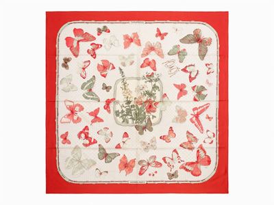 Caty Latham, Foulard Farandole in seta con bordo color fragola