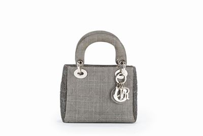 Mini borsa Lady Dior in tessuto principe di galles e pizzo