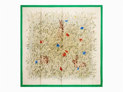 Hugo Grygkar, Foulard Les Blés in seta con bordo verde smeraldo