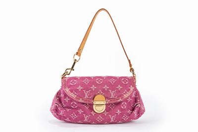 Borsa Pleaty in tela denim rosa con dettagli in metallo dorato
