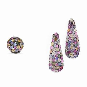 A burnished gold colored gemstones and black diamond demi parure