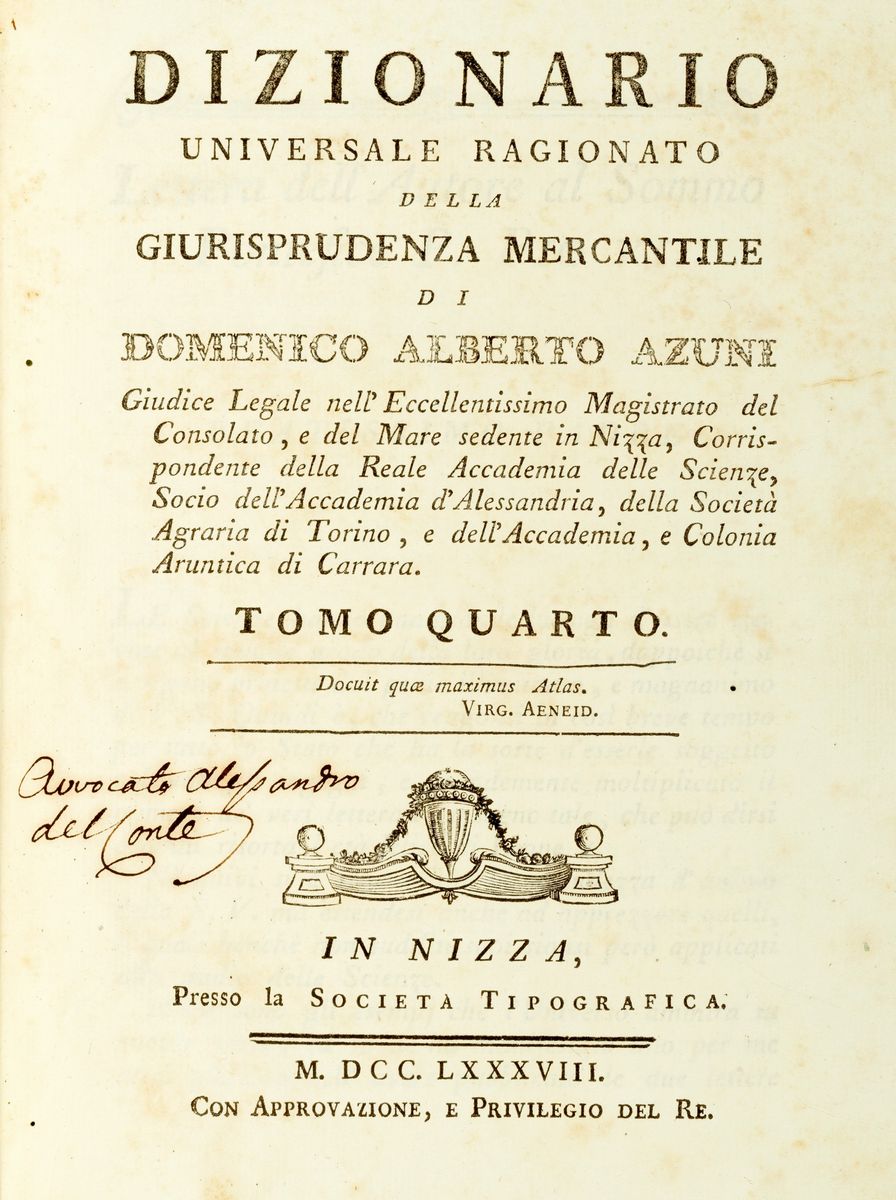 Domenico Alberto Azuni - Dizionario Universale Ragionato della Giurisprudenza Mercantile