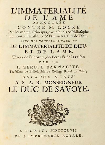L'ímmaterialité De i'âme Demontrée Contre Locke. Par Les Mêmes Principes Par Lesquels Ce Philosop...
