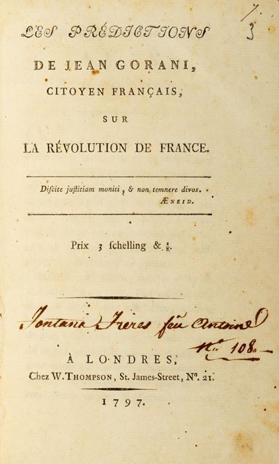 Les Prédictions De Jean Gorani, Citoyen Français, Sur la Revolution De France