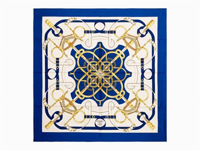 Henri D'Origny, Foulard Eperon d'Or, seta color oro e panna, 1989