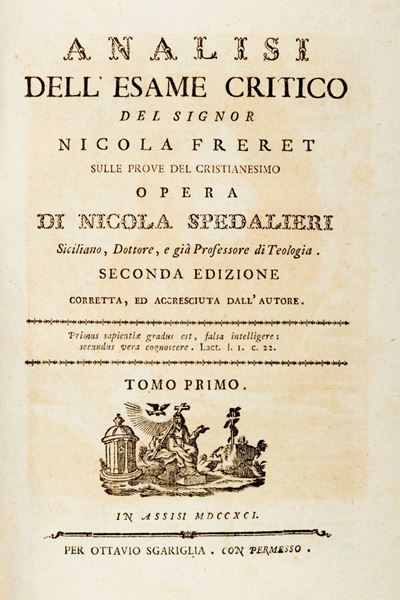 Analisi Dell'esame Critico del Signor Nicola Freret sulle Prove del Cristianesimo
