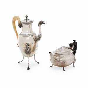 Two silver objects, teapot and coffepot, 20th century (defects)