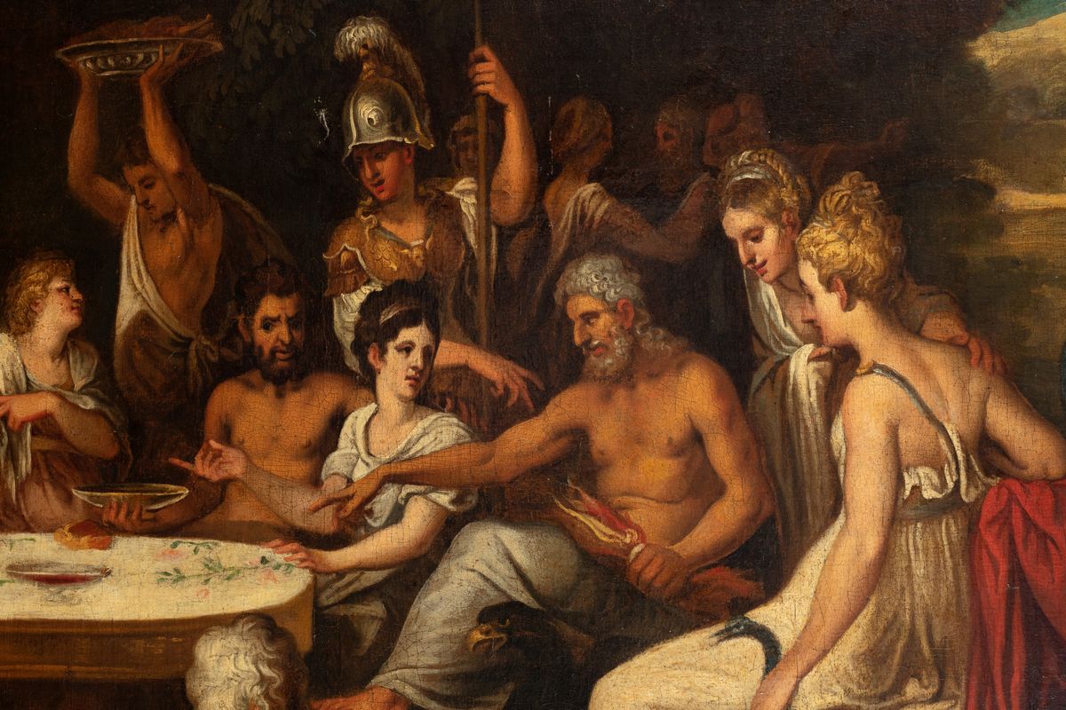 Scuola Veneta, Secolo XVII - Lambert Sustris, Banchetto degli Dei, olio su tela
