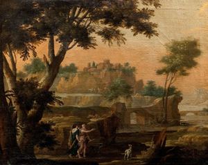 Arcadian landscape with hunting nymphs