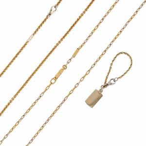 A 18K two-color gold lot of two necklaces and one key holder, Pomellato