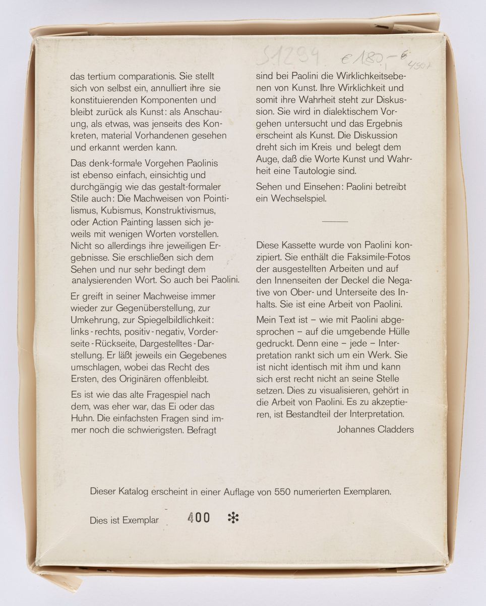 Giulio Paolini - 3 März Bis 11. April 1977, Mönchengladbach, Städtische Museum Mönchengladbach