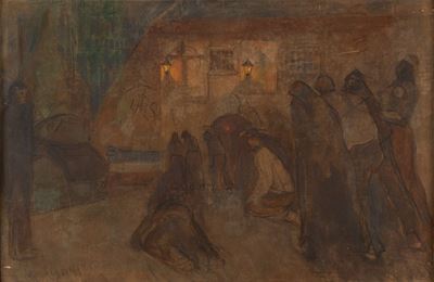 Prima impressione del quadro l'Epidemia - Carbone, tempera e olio su tela