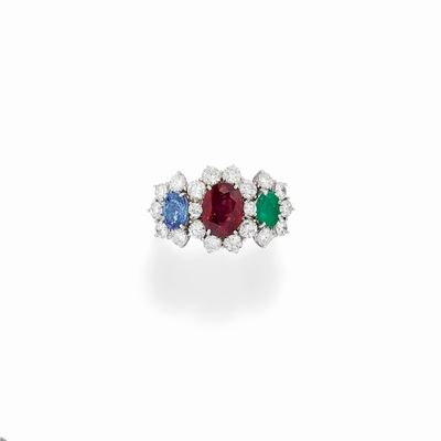 Anello con Rubino, Zaffiro, Smeraldo e Diamanti