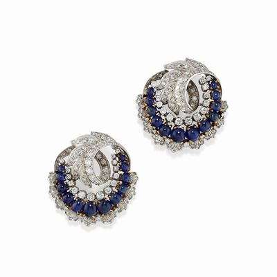 Coppia di Spille con Diamanti e Zaffiri, 1960 Circa