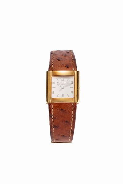 Orologio da polso in metallo placcato oro con cinturino in pelle di struzzo