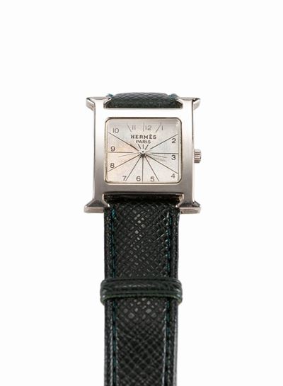Orologio da polso in acciaio con cinturino in pelle verde scuro