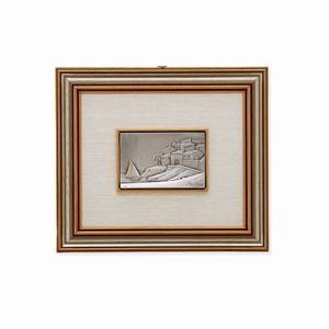 A silver low relief "landscape"