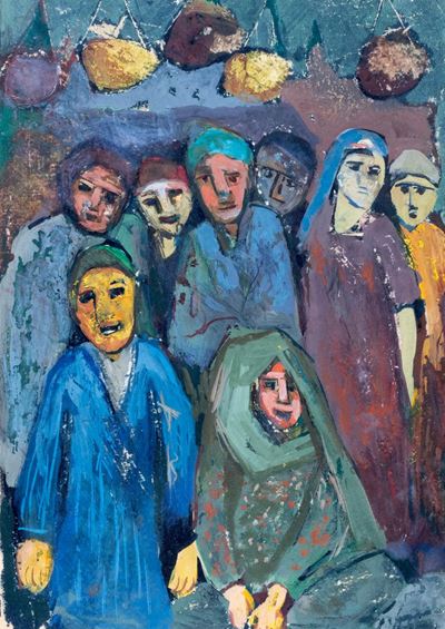 Famiglia, gouache su base litografica, 1954