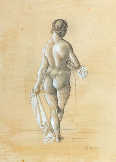 Nudo femminile, tecnica mista su carta