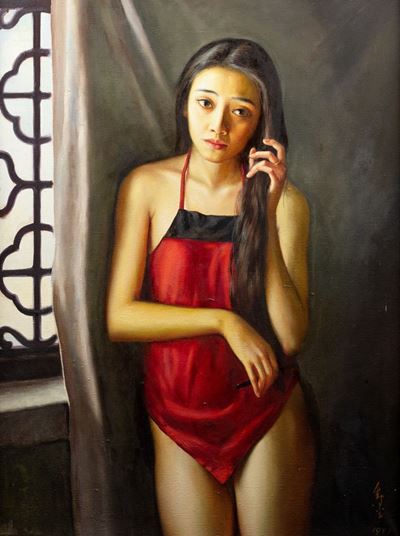 Dressing at dawn, olio su tela, 1993