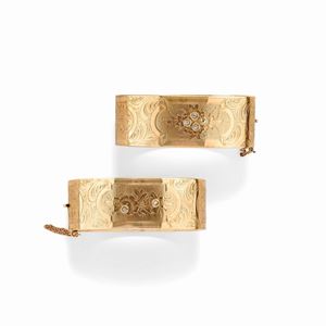Two low carat gold and diamond bracelets, 19th Century, defects