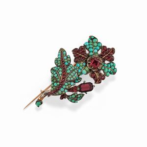Spilla con turchesi e paste vitree, XIX secolo