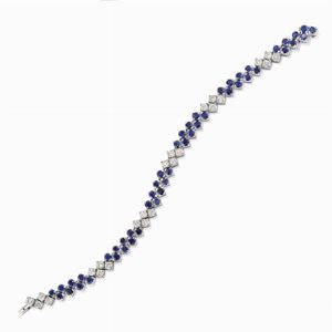 Bacciale in oro bianco 18k, diamanti e zaffiri 