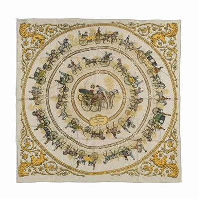 Philippe Ledoux, Foulard La Promenade de Longchamps, seta su fondo color panna