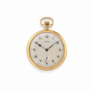 A 18K yellow gold pocket watch, defects, Longines