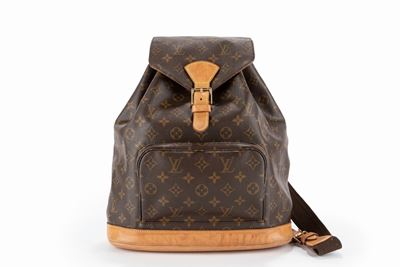 Zaino in tela monogram con dettagli in vacchetta e metallo dorato