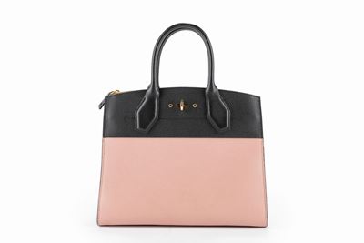 Borsa City Steamer Tote in pelle bicolore nera e rosa antico con dettagli in metallo dorato