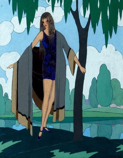 Donna in costume sul lago, tempera e grafite su cartoncino, 1919