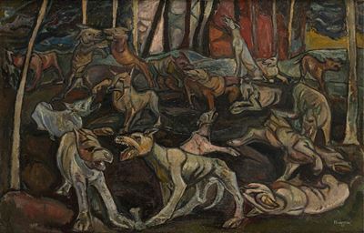La battaglia dei cani, olio su tela 90x139,6 cm