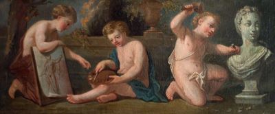 Autore anonimo, Allegoria della pittura e della scultura, olio su tela