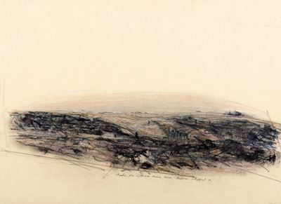 Studio per collina verso sera, tecnica mista su carta