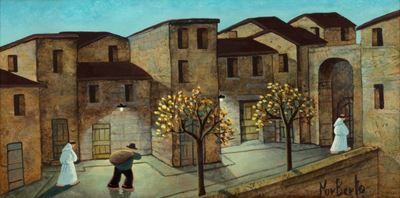 Paesaggio, olio su tavola