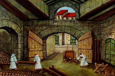 La legnaia, olio su tavola, 1979