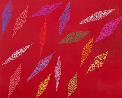 Composizione in rosso, tempera su cartoncino rosso, 1998