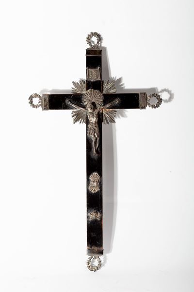 Crocifisso in legno ebanizzato e argento, Roma, XIX secolo