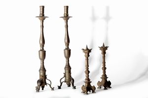  - Two pairs of bronze candlesticks, 20th century