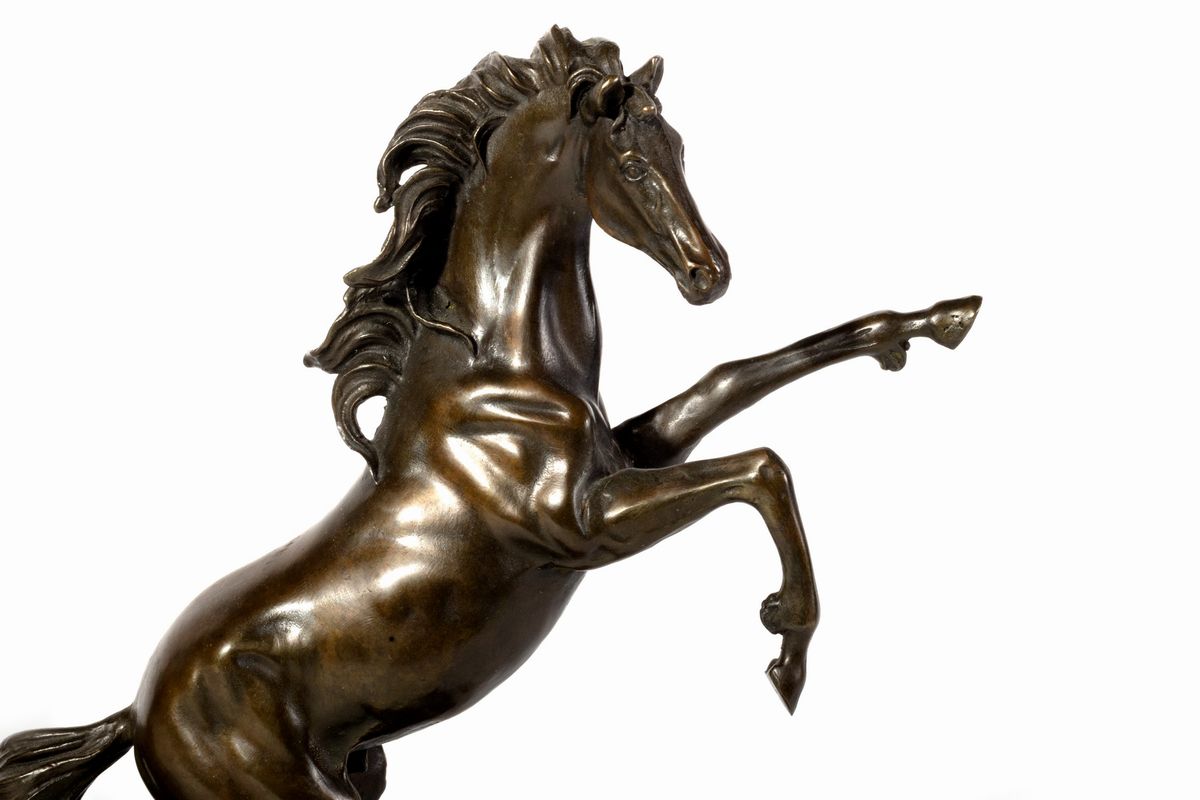 Calamaio con sirena su conchiglia e scultura di cavallo rampante, bronzo, XIX secolo