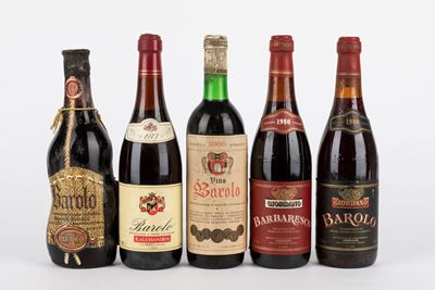 Selezione di vini rossi piemontesi: Barolo e Barbaresco, 1966-1980