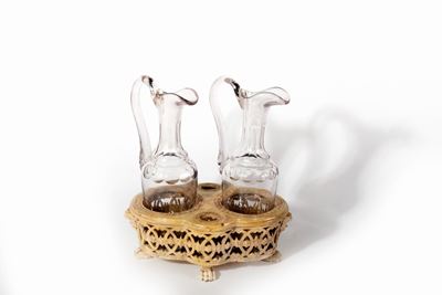 Oliera in Ceramica con Bottiglie in Cristallo